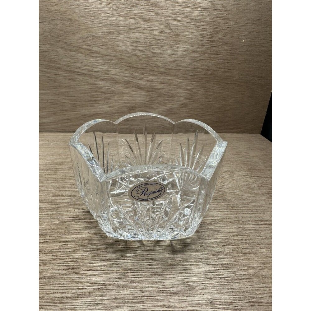 Vintage ROGASKA Yugoslavia Crystal Bowl Signed Heavy Clear And Stunning 6”